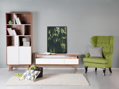 Polcos komód a nappaliban - nappali ötlet, modern stílusban