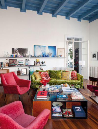 Kék gerendák - nappali ötlet