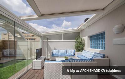Textil tetős kerti teraszárnyékoló - erkély / terasz ötlet, modern stílusban