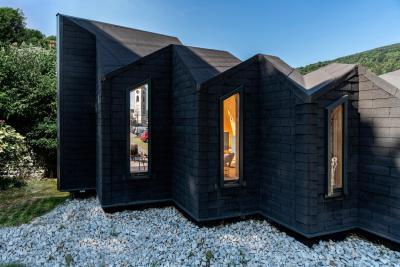 Zsindelyburkolat a homlokzaton és a tetőn - tető ötlet, modern stílusban