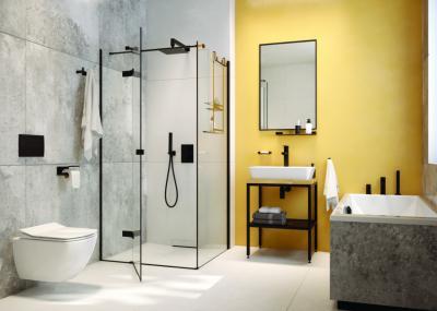 Szürke hidegburkolat a fürdőben - fürdő / WC ötlet, modern stílusban