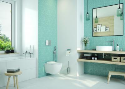 Kék fehér fürdőszoba - fürdő / WC ötlet, modern stílusban