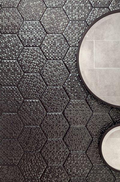 Méhsejt alakú csempe - fürdő / WC ötlet, modern stílusban