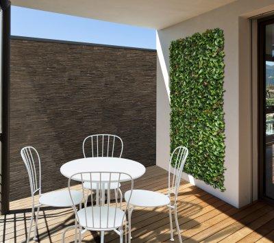 Vertical Red Lauro zöldfal babérlevelekkel - erkély / terasz ötlet, modern stílusban
