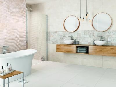 Többféle csempe egy fürdőben - fürdő / WC ötlet, modern stílusban