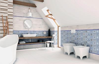 Többféle burkolat harmóniája - fürdő / WC ötlet, modern stílusban