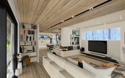 Családi ház tervei skandináv stílusban - nappali ötlet