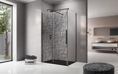 Szögletes fekete zuhanykabin print nyomattal - fürdő / WC ötlet, modern stílusban