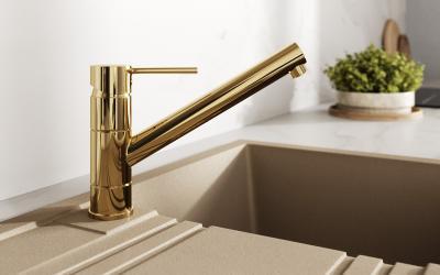Arany színű konyhai csaptelep - konyha / étkező ötlet, modern stílusban