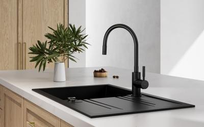 Fekete konyha csaptelep - konyha / étkező ötlet, modern stílusban