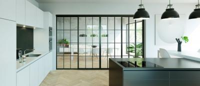 Üvegajtó tágas térbe - konyha / étkező ötlet, modern stílusban