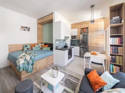 Minilakás mentazöldben - konyha / étkező ötlet, modern stílusban