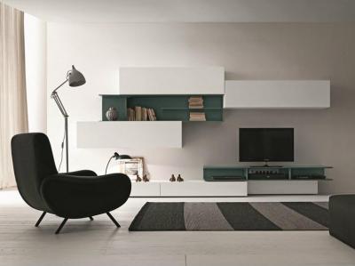 Zöld és fehér harmónia - nappali ötlet, modern stílusban