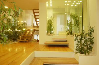 Fa lépcső bambusszal - nappali ötlet, modern stílusban