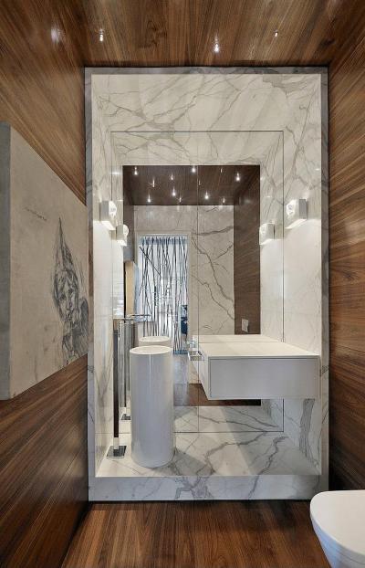 Penthouse a város felett - fürdő / WC ötlet, modern stílusban