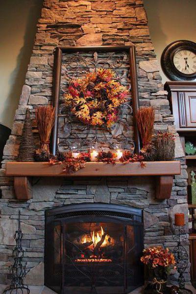 Kandalló őszi hangulatban - nappali ötlet, rusztikus stílusban