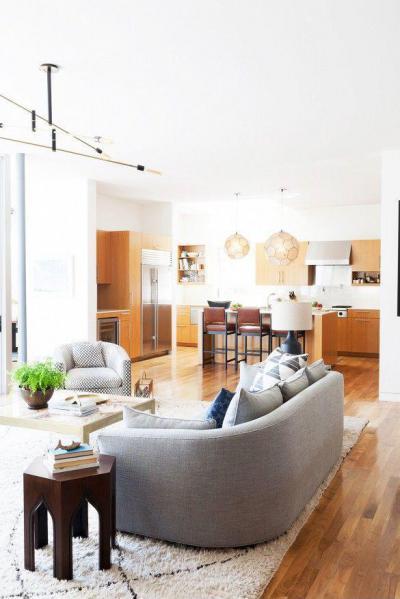 Térelválasztás nélkül  - nappali ötlet, modern stílusban