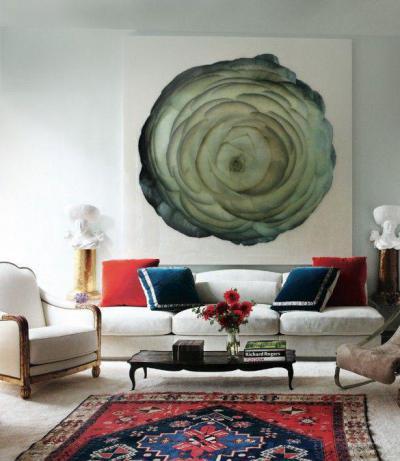 Rózsás fal - nappali ötlet, modern stílusban