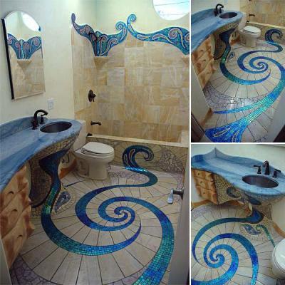 Mozaikos fürdő - fürdő / WC ötlet, mediterrán stílusban