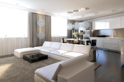 Nappali és konyha - nappali ötlet, modern stílusban