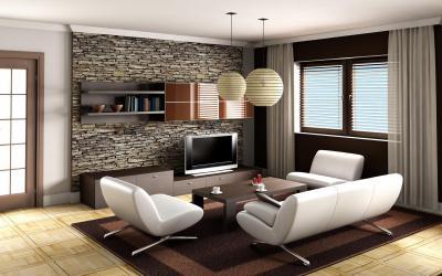 Kőburkolat a nappaliban - nappali ötlet, modern stílusban