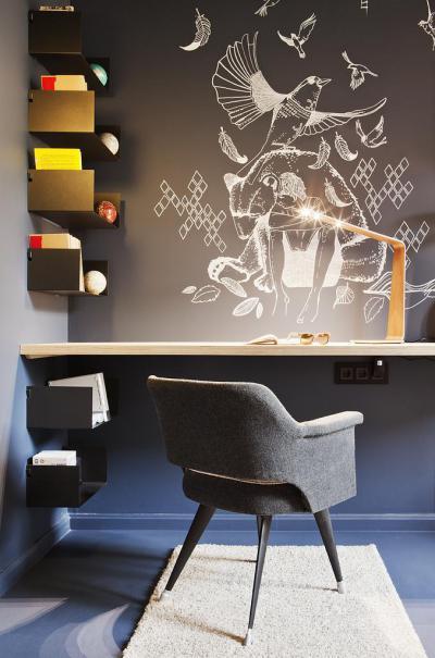 Faldekoráció a dolgozószobában - dolgozószoba ötlet, modern stílusban