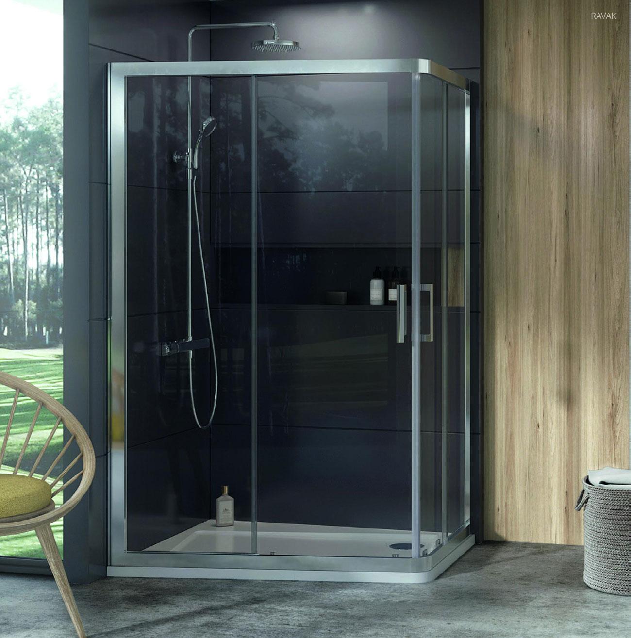 Sarokba épített zuhanyfülke - fürdő / WC ötlet, modern stílusban