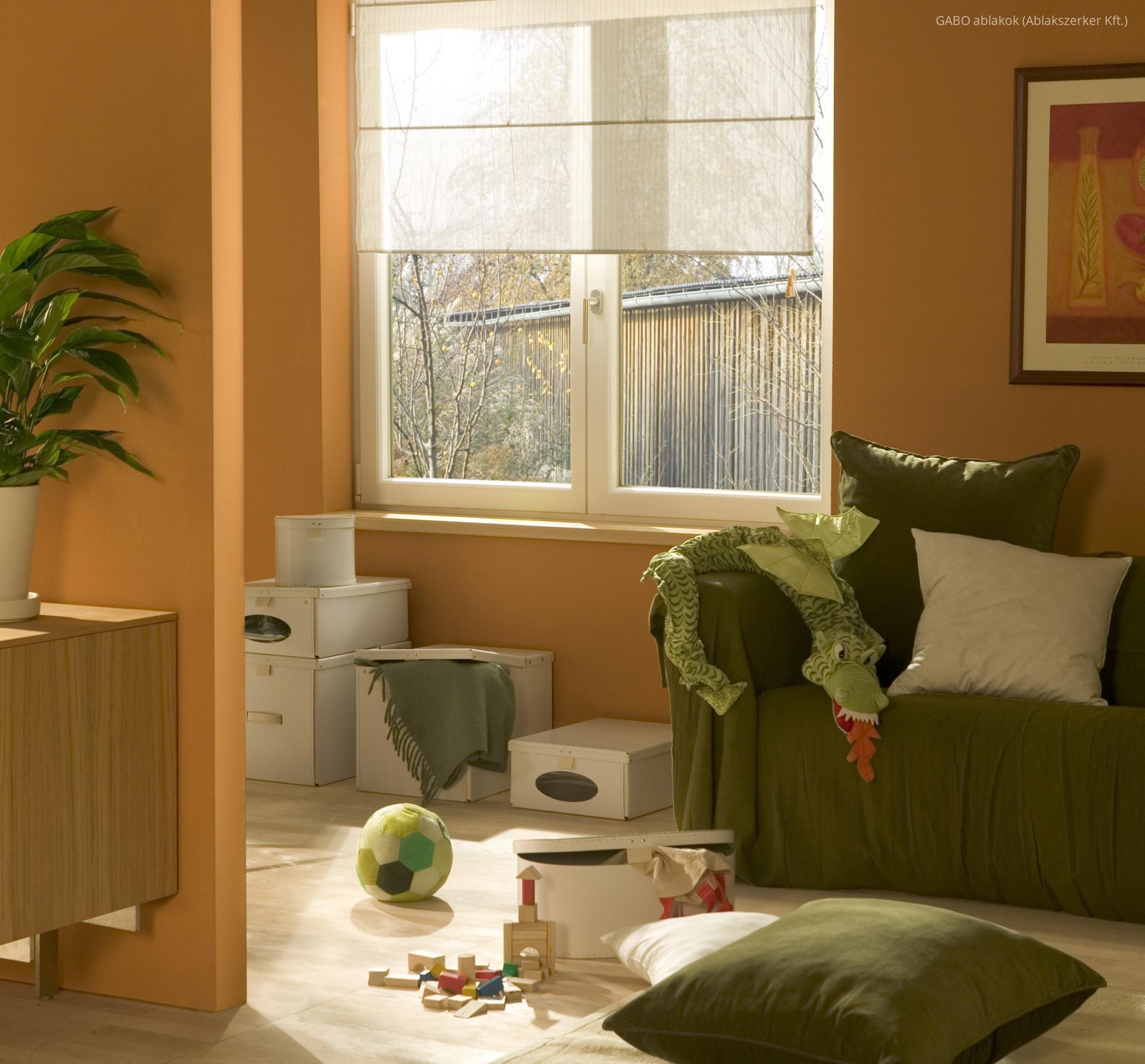 Kétszárnyú ablak a nappaliban - nappali ötlet, modern stílusban