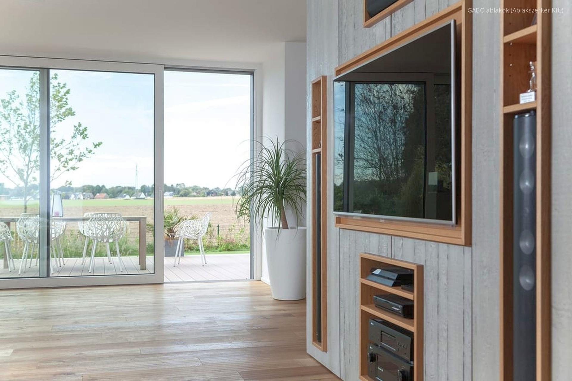Emelő-toló teraszajtó - nappali ötlet, modern stílusban