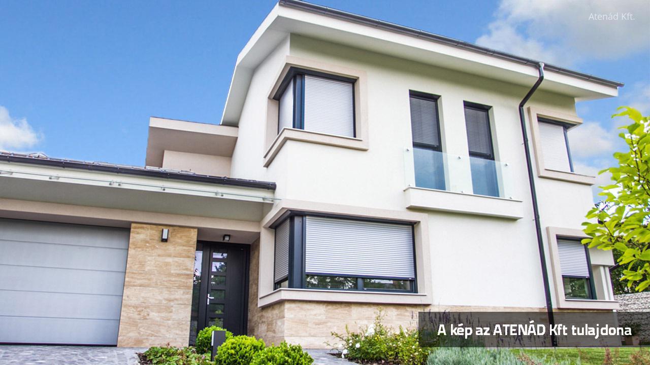 Aluredőny modern lakóházon - homlokzat ötlet, modern stílusban