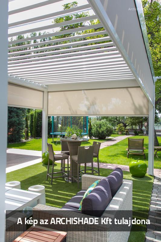 Lamellás kerti teraszárnyékoló - kert / udvar ötlet, modern stílusban