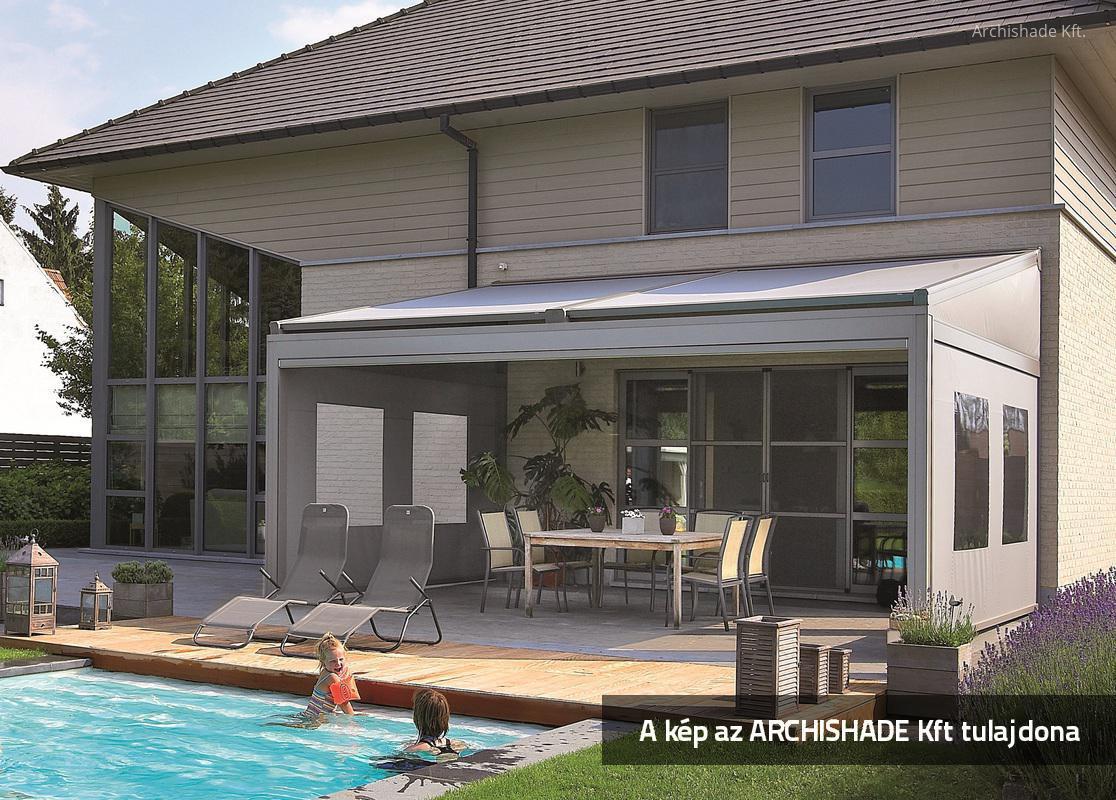 Textil tetős kerti teraszárnyékoló - erkély / terasz ötlet, modern stílusban