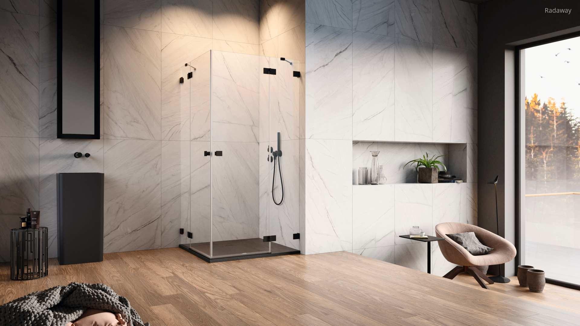 Szögletes üveg zuhanykabin - fürdő / WC ötlet