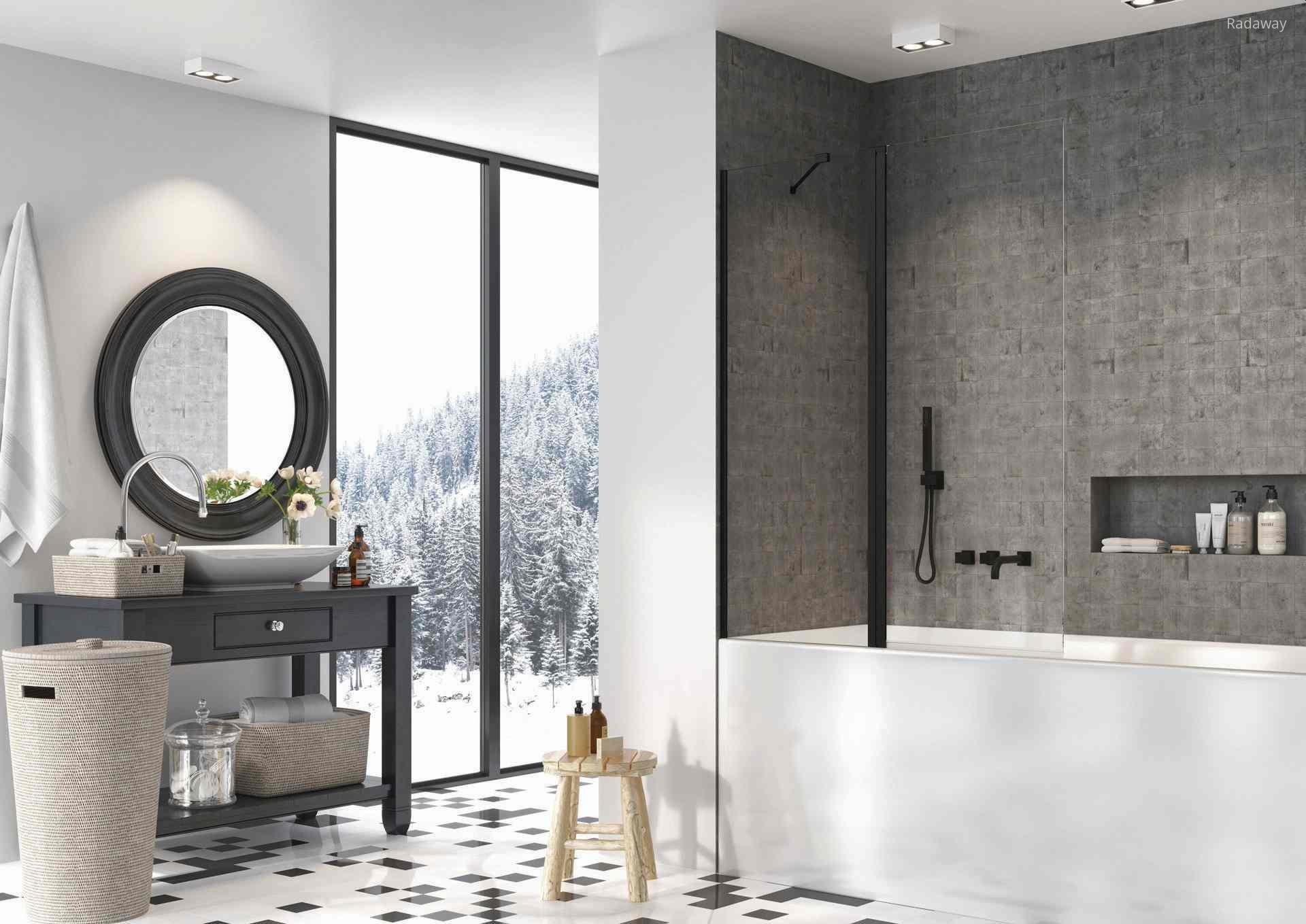 Fekete kádparaván - fürdő / WC ötlet, modern stílusban