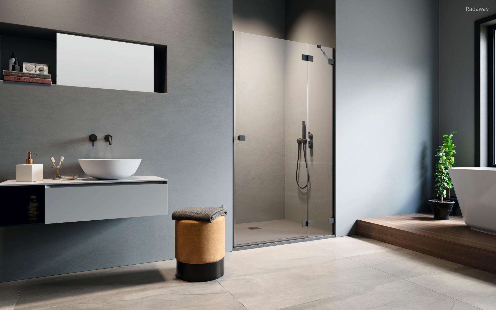 Fekete zuhanyajtó - fürdő / WC ötlet, modern stílusban