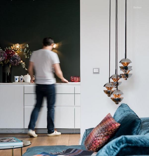 Fehér villanykapcsoló - nappali ötlet, modern stílusban