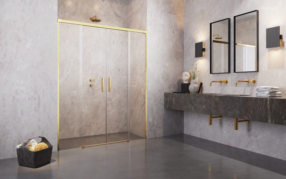 Zuhanyajtó arany profillal - fürdő / WC ötlet, modern stílusban