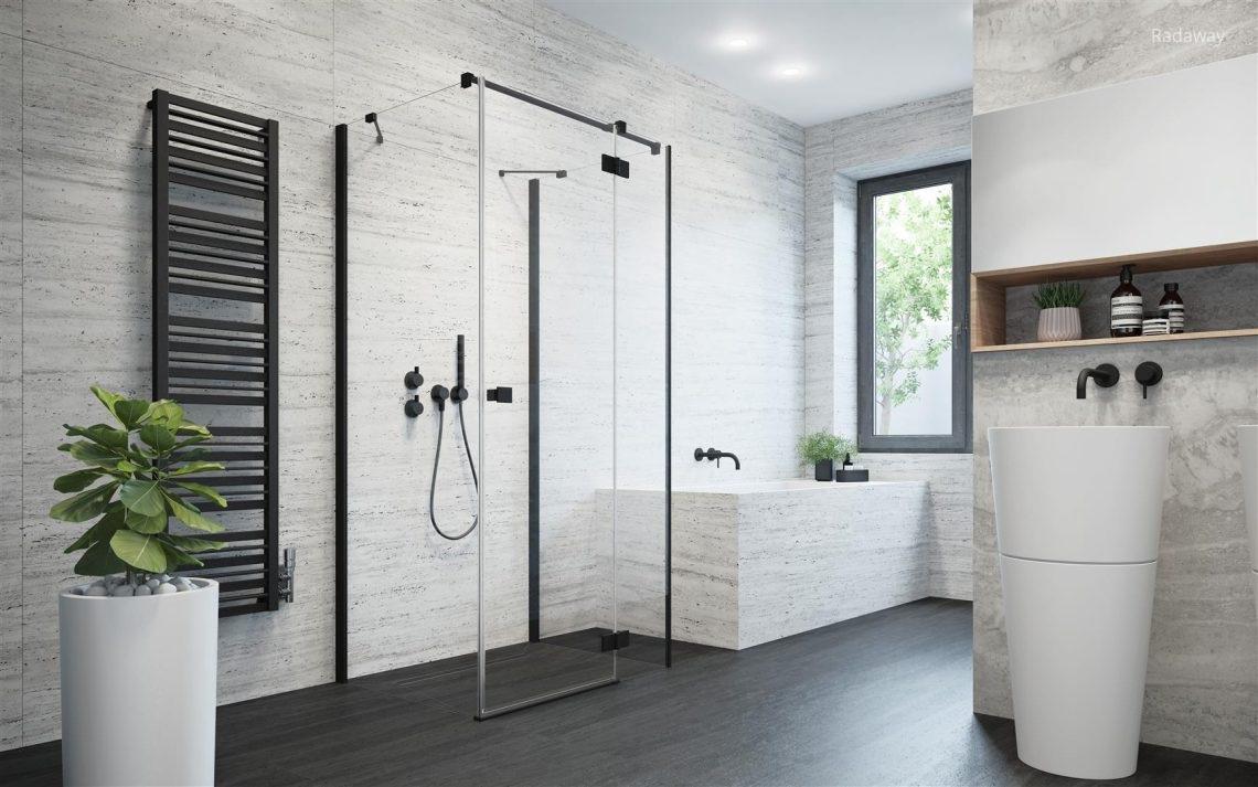 Szögletes fekete zuhanykabin - fürdő / WC ötlet, modern stílusban