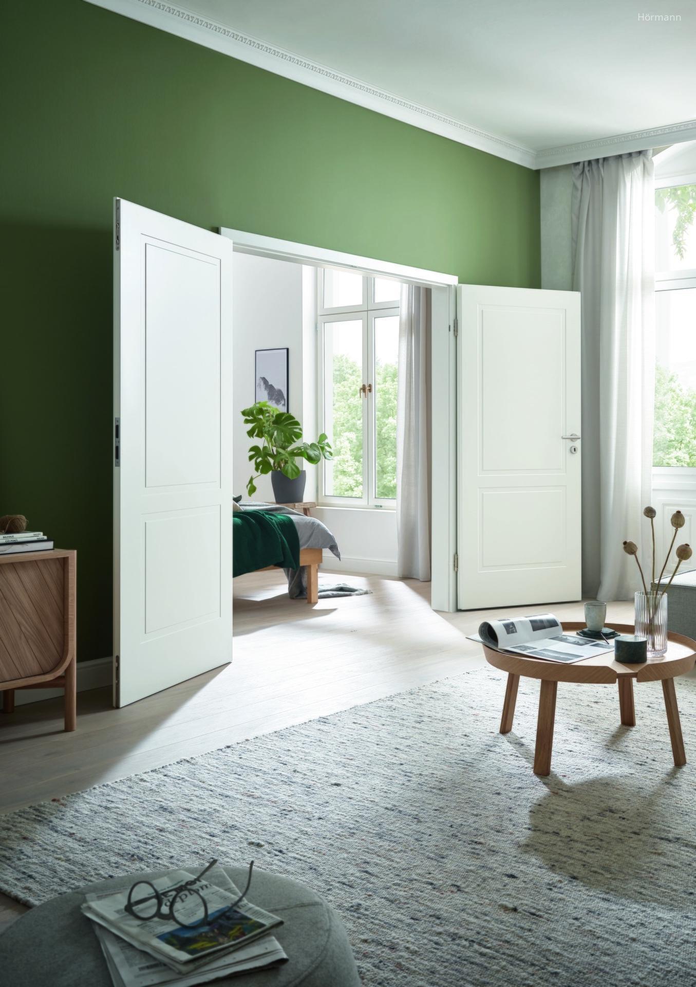 Kétszárnyas ajtó a nappaliban - nappali ötlet, modern stílusban