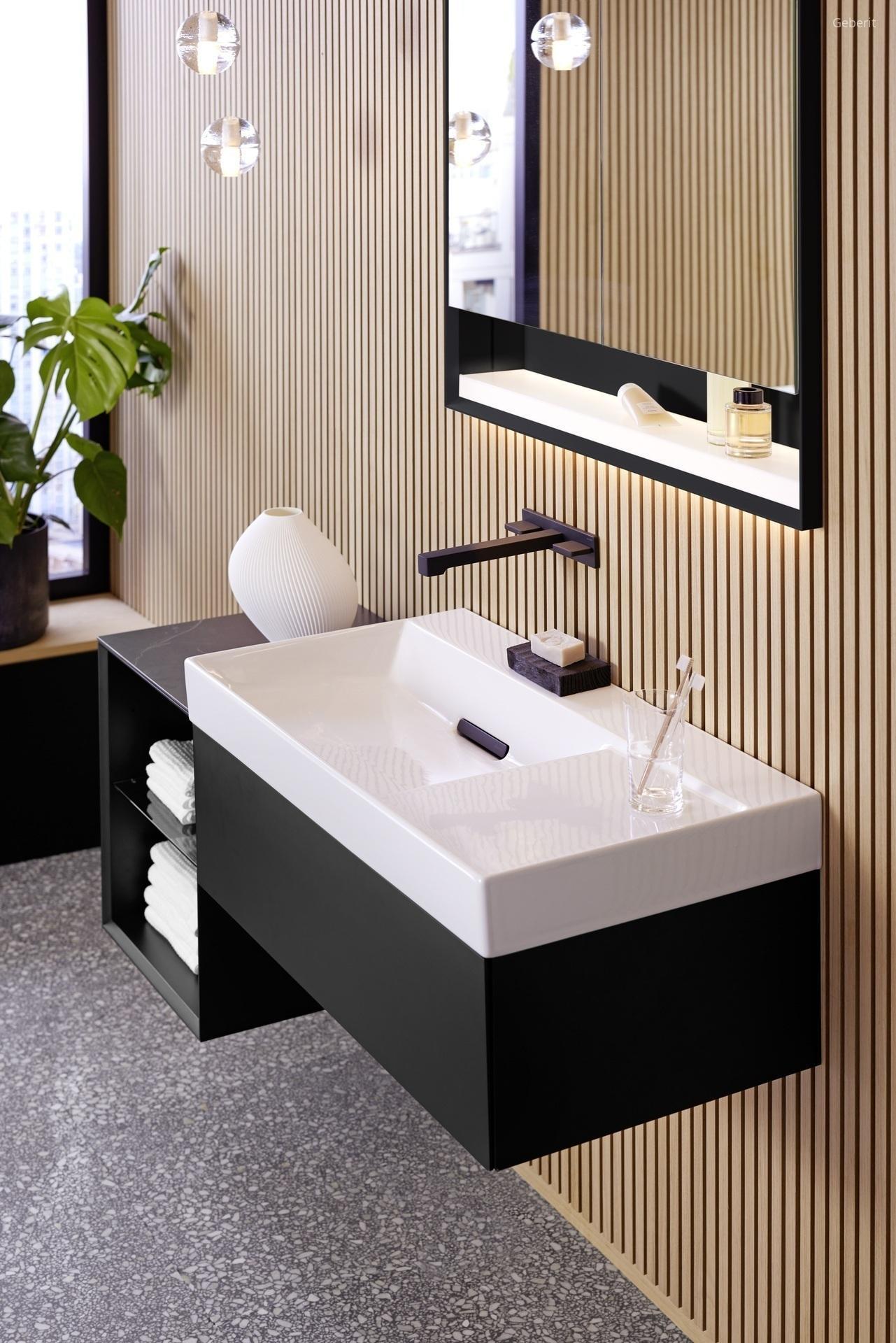Matt fekete fürdőszobabútor - fürdő / WC ötlet, modern stílusban
