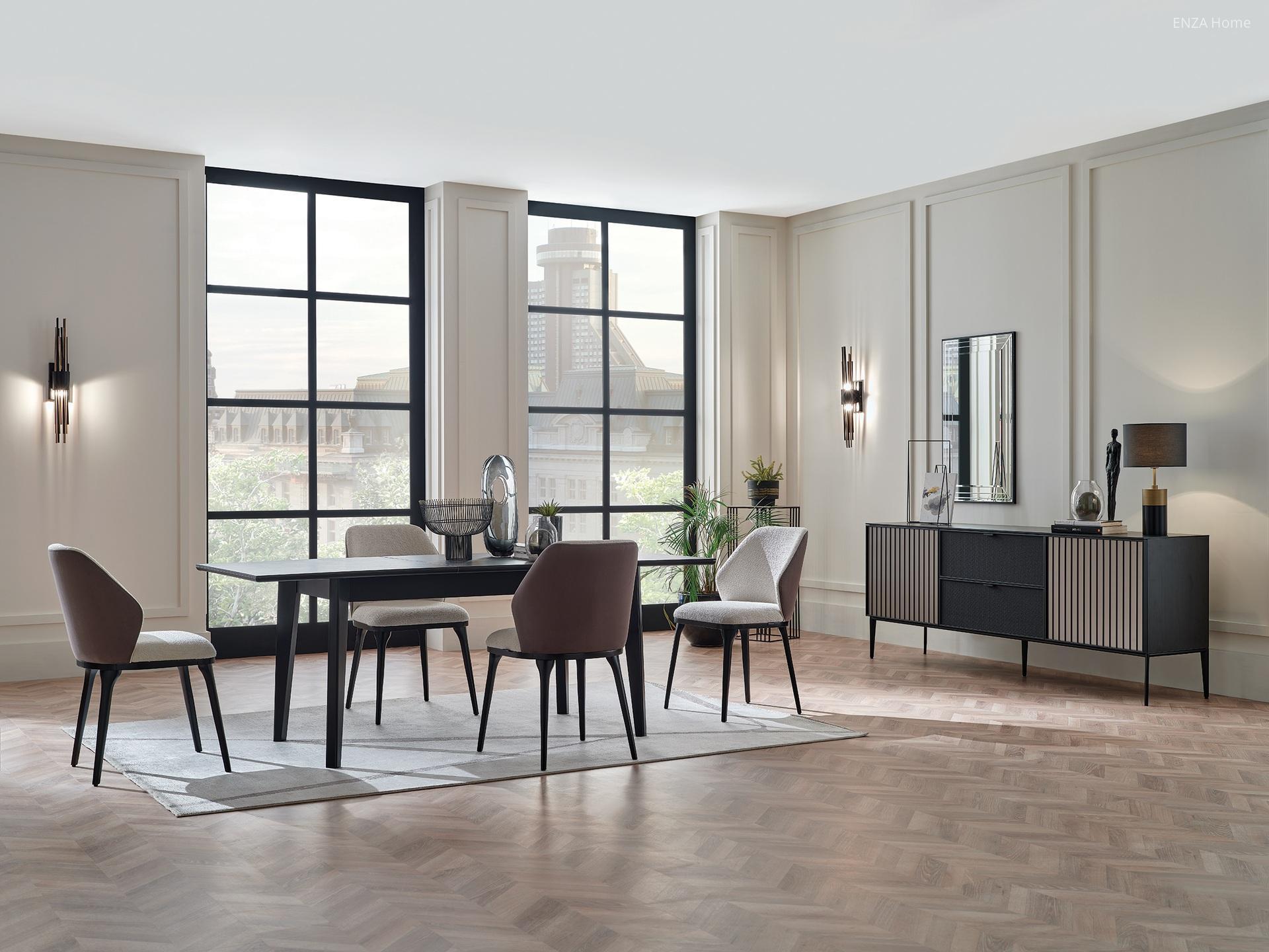 Étkezőasztal különleges lábszerkezettel és márványmintás asztallappal - nappali ötlet, modern stílusban