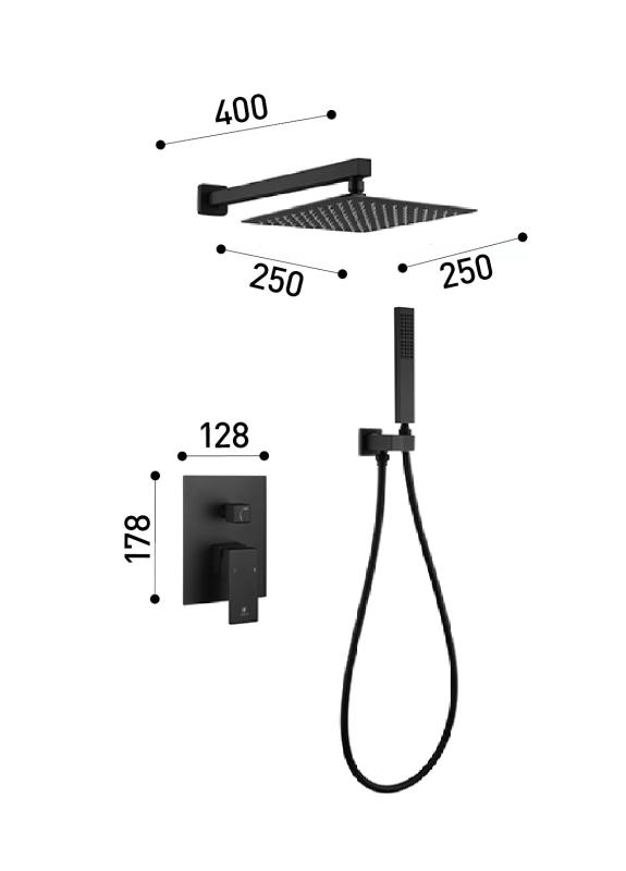 AREZZO design ROCKFIELD Falsík alatti zuhanyszett falon belüli egységgel, fekete AR-9960BL