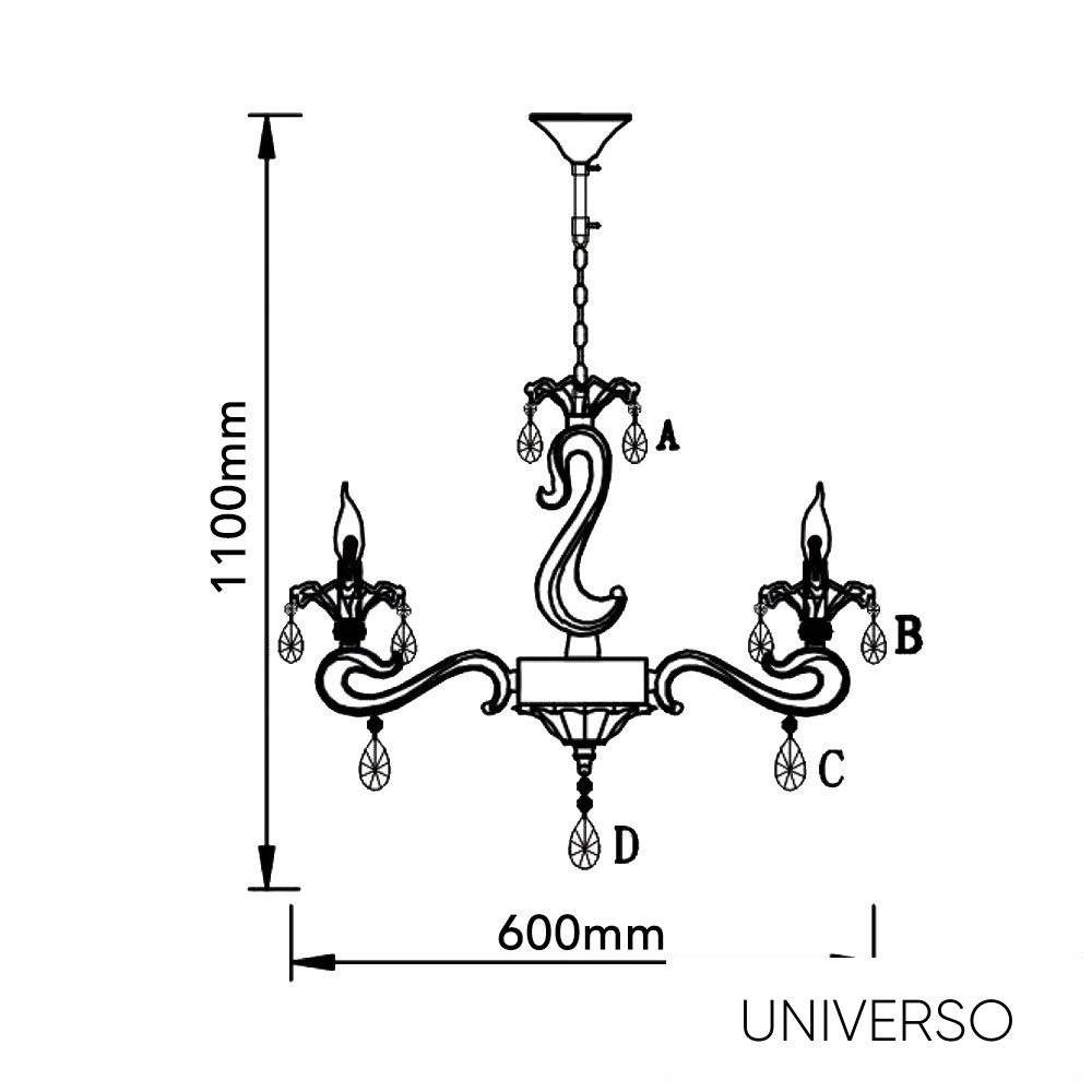 UNIVERSO Csillár 5 karos 5xE14 Max.40W D60x110cm fehér