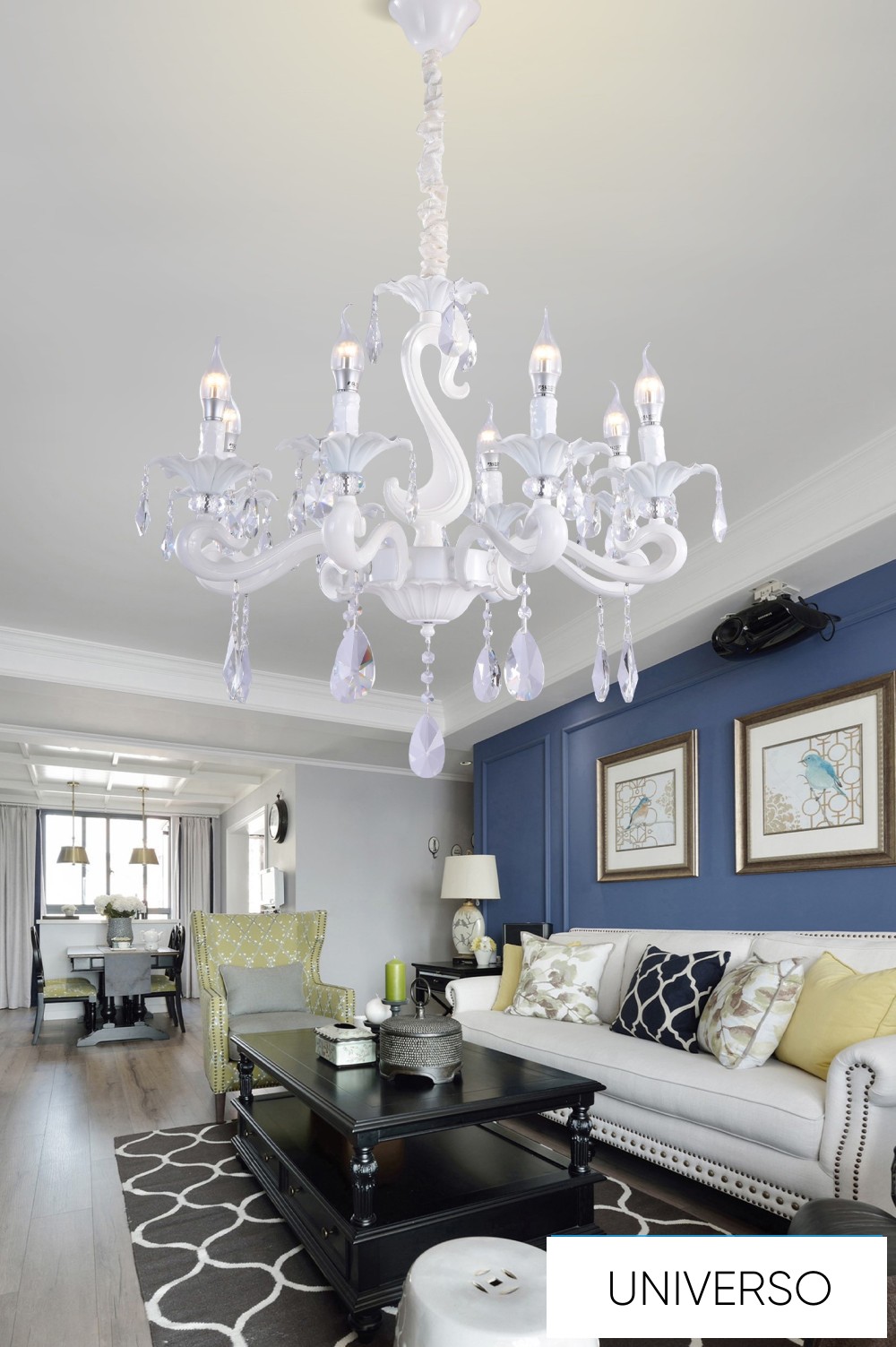 UNIVERSO Csillár 8 karos 8xE14 Max.40W D69x110cm fehér