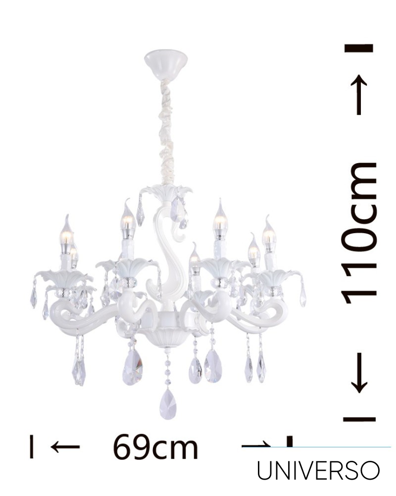 UNIVERSO Csillár 8 karos 8xE14 Max.40W D69x110cm fehér