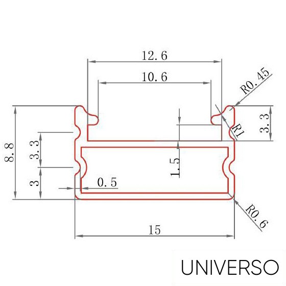 UNIVERSO mennyezetre aluprofil matt fehér íves fedlappal 2m 15*8.8mm