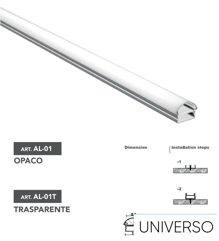 UNIVERSO mennyezetre aluprofil átlátszó íves fedlappal 2m 15*8.8mm