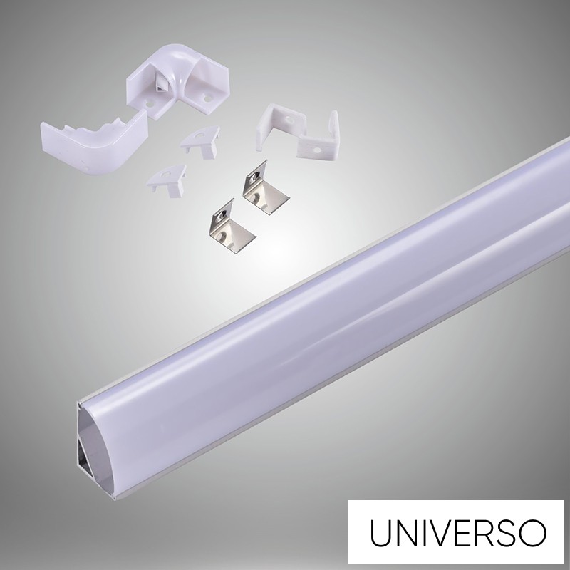 UNIVERSO sarokhoz aluprofil matt fehér fedlappal 2m 45° 15.7*15.7mm