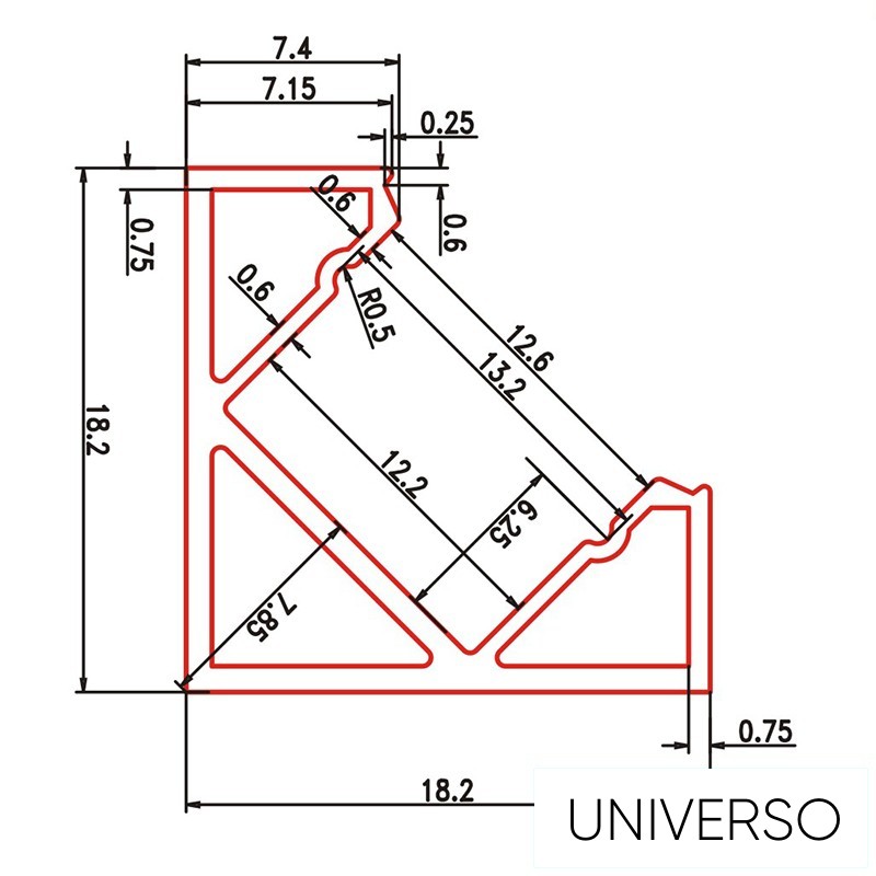 UNIVERSO sarokhoz aluprofil matt fehér fedlappal 2m 45°