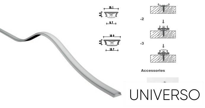 UNIVERSO Hajlítható aluprofil matt fehér fedlappal 2m 15.1x5mm